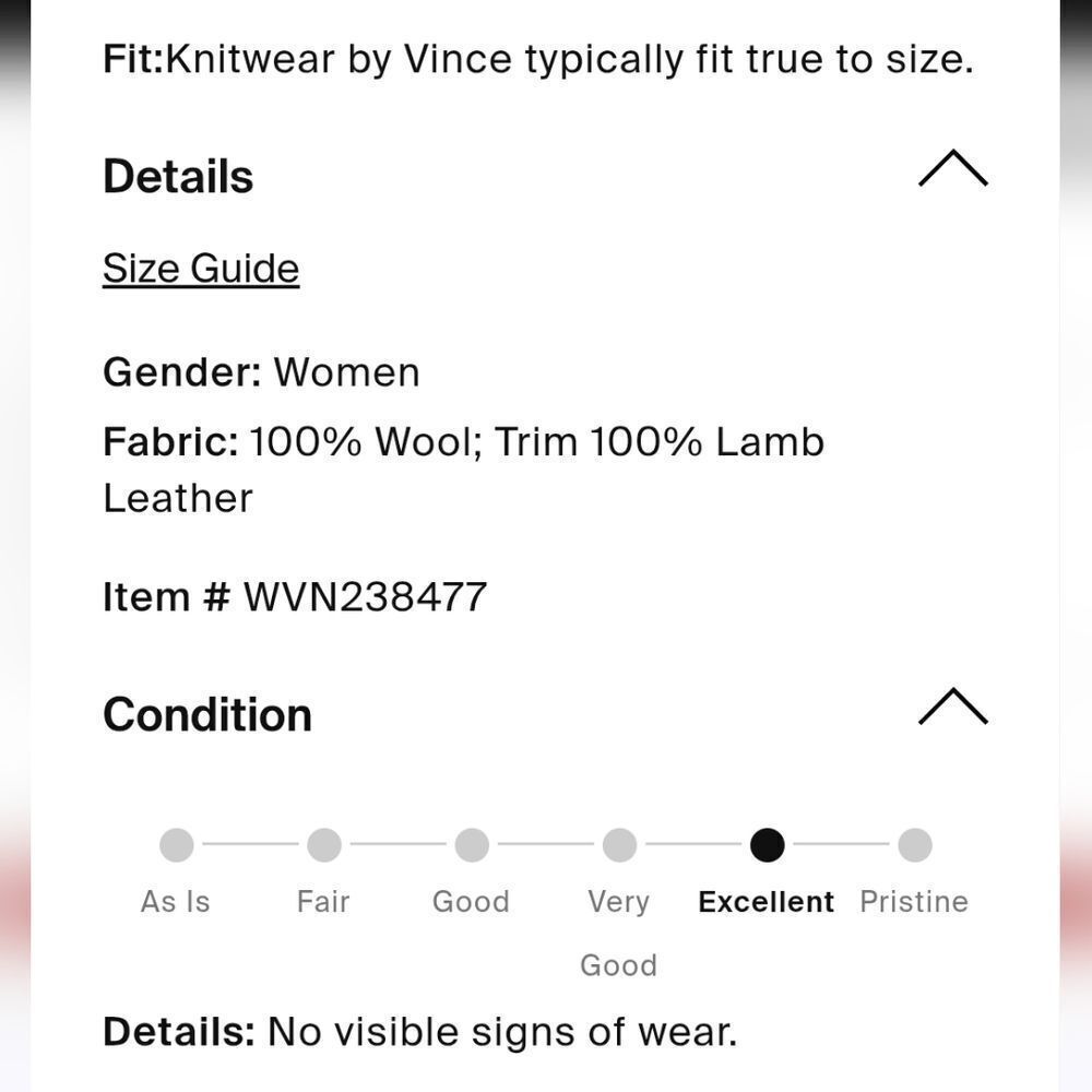 Vince Wool Leather Black Crew Neck Sweater Zip Asymmetrical Design Sz S - Picture 3 of 8